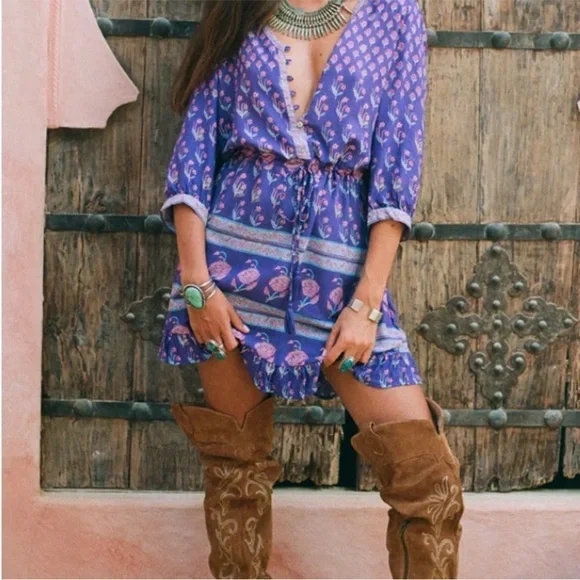 SPELL Bohemian Royale Playdress Purple S Small Mini Ruffle Dress Tassel - Picture 2 of 12